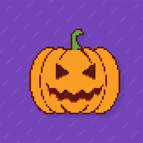 Premium Vector Pumpkin Halloween Pixel Art On Purple Background