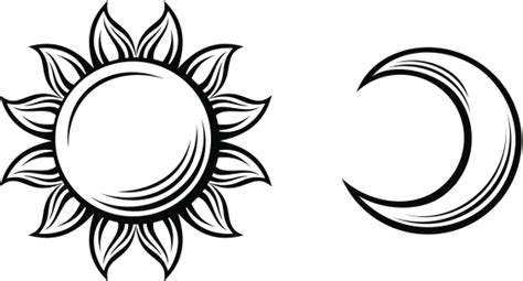 Black Silhouettes Of The Sun And The Moon Vector Illustration Stock