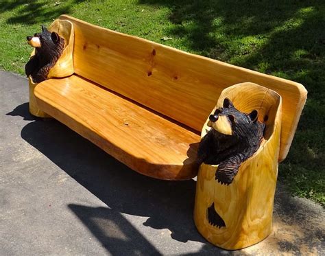 Chainsaw Carved Black Bear Bench One Of A Kind Wood Carving Sculpture