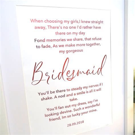 Custom Foil Picture Special Bridesmaid Poem T For Etsy Uk