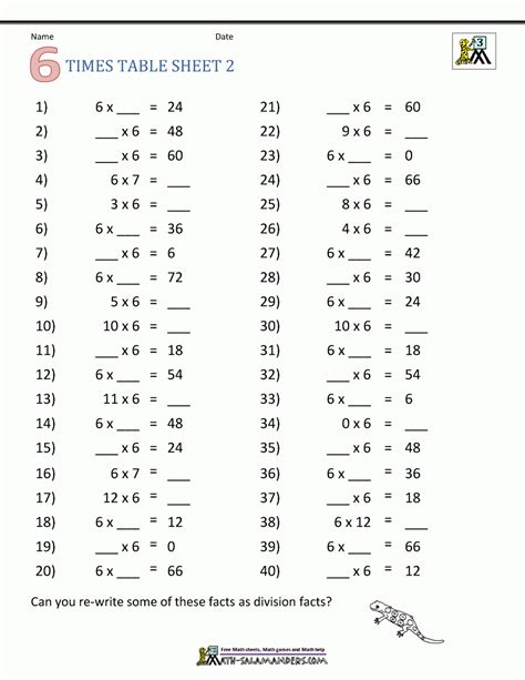 4th Grade Math Games Booklet Maths Salamander Times Table Worksheets