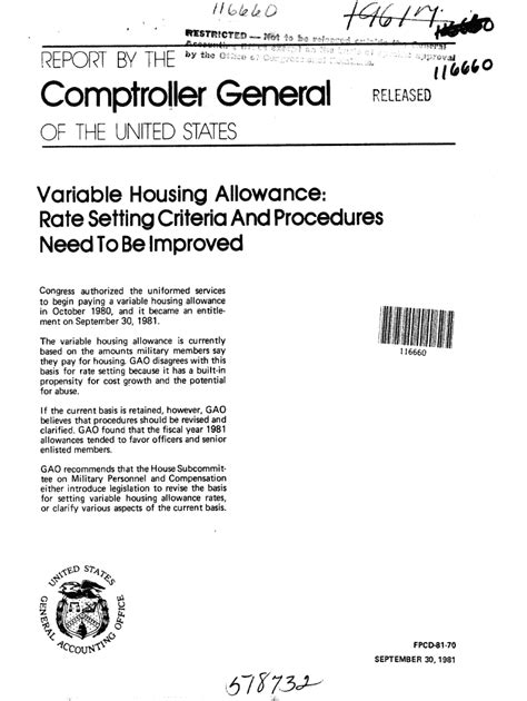 Fillable Online Fpcd 81 70 Variable Housing Allowance Government