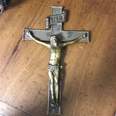 Jesus Christ Holy Cross Inri Wall Crucifix 135x 825 Brass Antique
