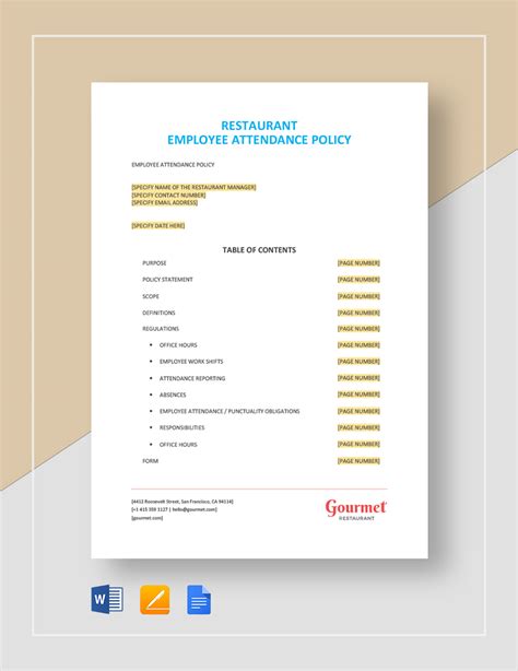Restaurant Employee Meal Policy Template Google Docs Word Outlook