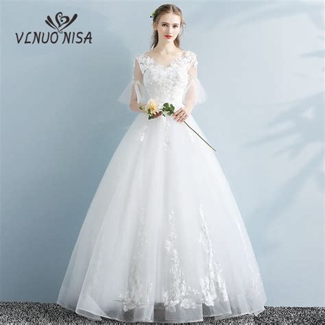 New 2018 Korean Style Wedding Bridal Dresses Fluttering Lace Half Flare