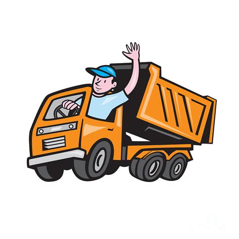 Dump Truck Driver Waving Cartoon Digital Art By Aloysius Patrimonio