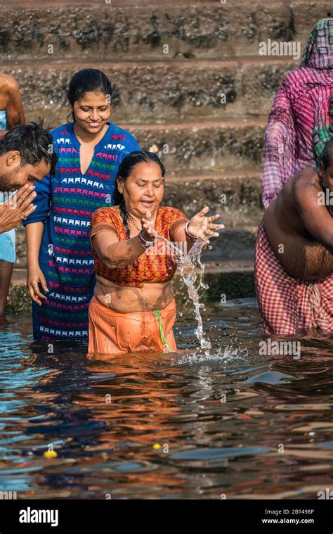 local people have bath in the ganga river varanasi india asia stock
