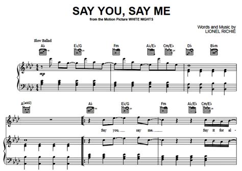 Lionel Richie Say You Say Me Free Sheet Music Pdf For Piano The Piano