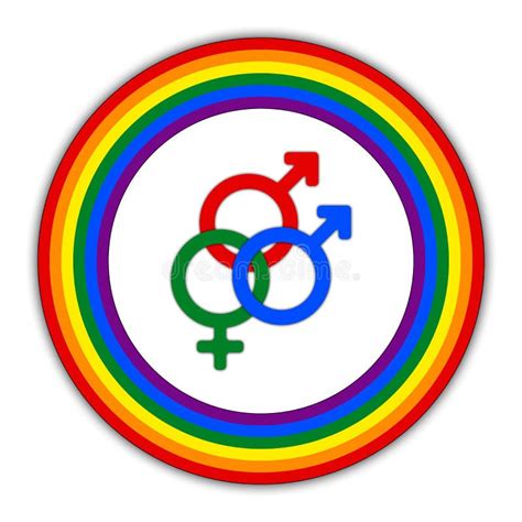 rainbow gay couple pride flag circle symbol of sexual minorities two woman and one man stock