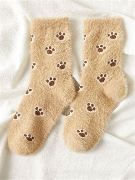 Cozy Funny Fuzzy Socks Paw Pattern Pet Lover T Quirky Footwear For