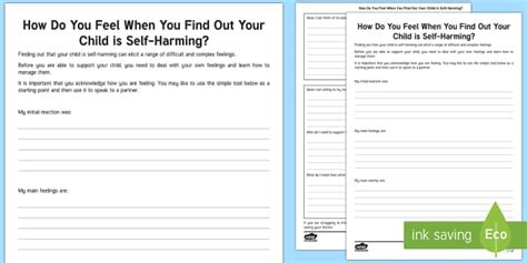 How Do You Feel When You Find Out Your Child Is Self Harming Worksheet