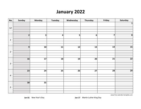 January 2022 Calendar Free Printable With Grid Lines Designed