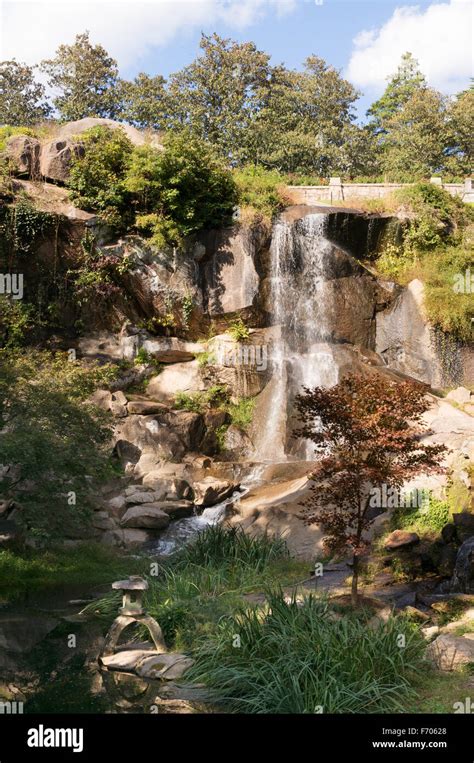 Waterfall In The Japanese Garden Maymont Park Richmond Virginia Usa