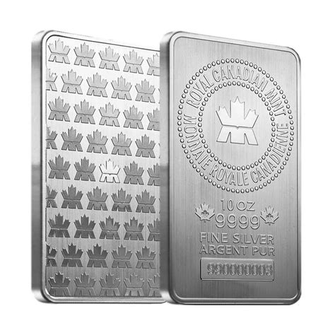 10 Oz Royal Canadian Mint Rcm 9999 Fine Silver Bar Silver Bars