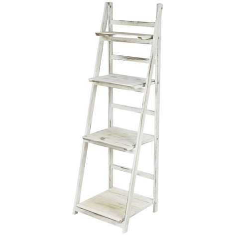 Hartleys White 4 Tier Folding Ladder Storage Home Display Shelf Bedroom