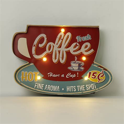 Vintage Metal Led Coffee Shop Sign Plaques Wall Hanging Decor Store