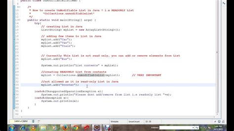 Java How To Create Read Only List Unmodifiable Demo Youtube