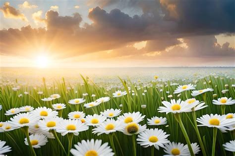 Premium Photo Daisies In A Field Of Daisies At Sunset