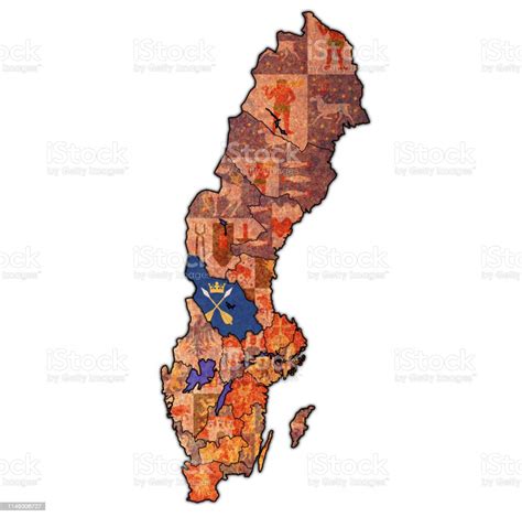 Flag Of Dalarna County On Map Of Sweden Stock Illustration Download