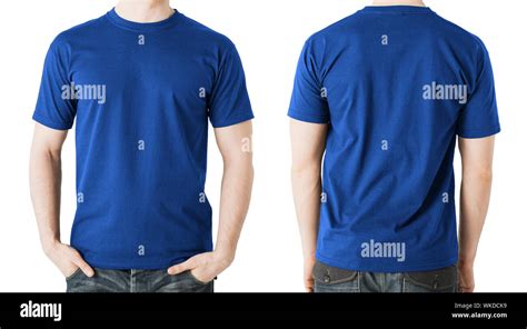 Clothing Design Concept Man In Blank Blue T Shirt Front And Back