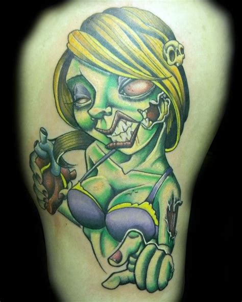 Angry Zombie Pin Up Girl Tattoo On Arm Pinup Tattoos Pinterest