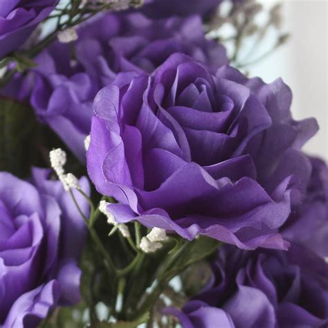 Purple Artificial Open Rose Bush Bushes Bouquets