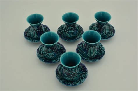 Turkish Ottoman Tea Ceramic Cups Set Of 6 Blue Handpainted Etsy