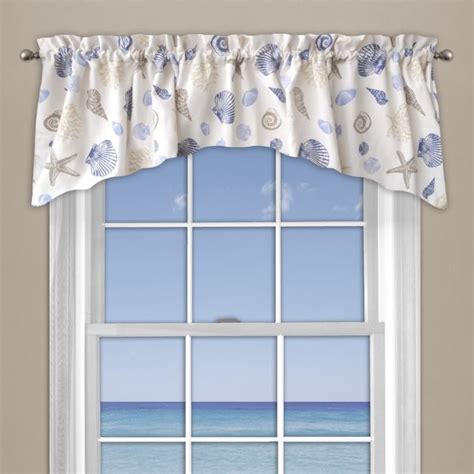 Seashore Coral Window Curtain Valance In Blue Window Curtains