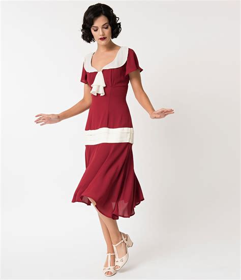 1920s day dresses tea dresses mature dresses with sleeves unique vintage 1920s burgundy cream