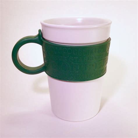 Coffee mugs and t shirt store. Tall STARBUCKS 2008 Coffee Mug 12oz White Cup Green Rubber ...