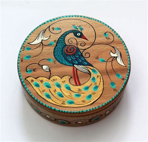 Wooden Trinket Box Peacock Hand Painted Wooden Jewelry Box Etsy