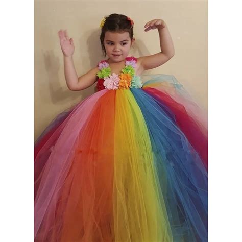 Buy Pretty Girls Rainbow Fluffy Chiffon Princess Dress