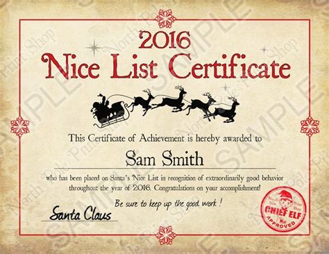 We have a treat for you today; Results for "Santa Nice List Certificate 2014" - Calendar ...