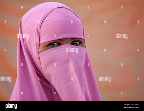 Portrait Of A Somali Woman Wearing A Pink Niqab Woqooyi Galbeed Region Hargeisa Somaliland