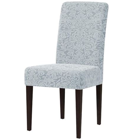 Subrtex Damask Printed Light Smoky Gray Jacquard Dining Chair Slipcover