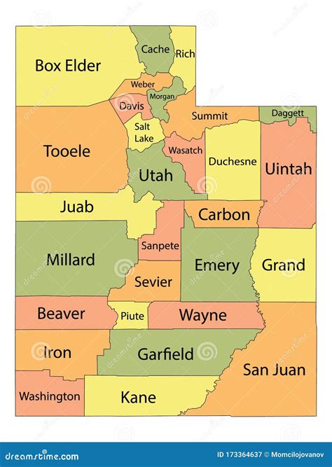 Utah County Map Stock Vector Illustration Of Arizona 173364637
