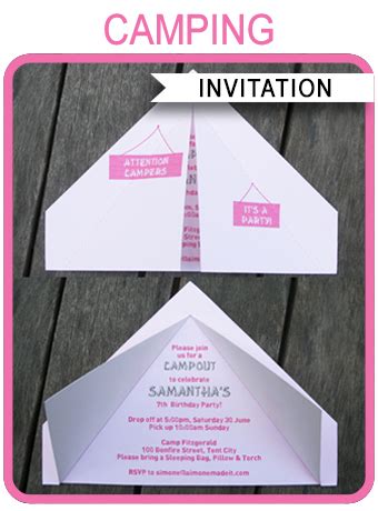 camping tent invitation template pink birthday party