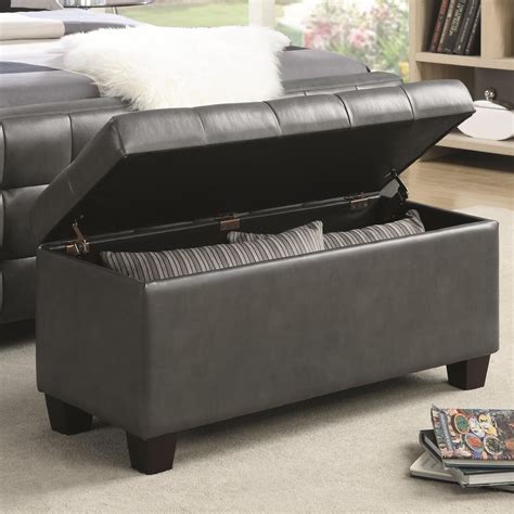 500127 Gray Faux Leather Rectangular Storage Bench From Coaster 500127