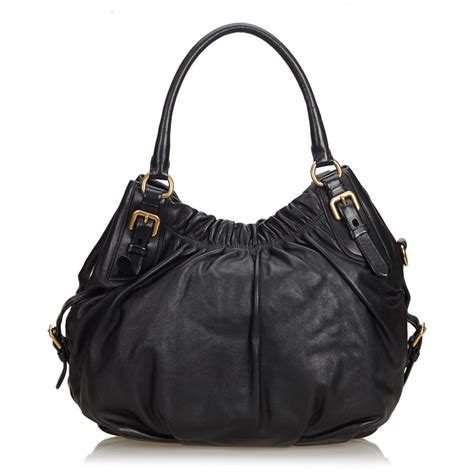 Prada Vintage Leather Hobo Bag Black Leather Handbag Luxury High Quality Avvenice