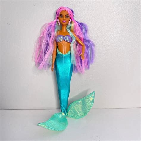 mermaid tail rainbow hair barbie doll extra vintage disney etsy