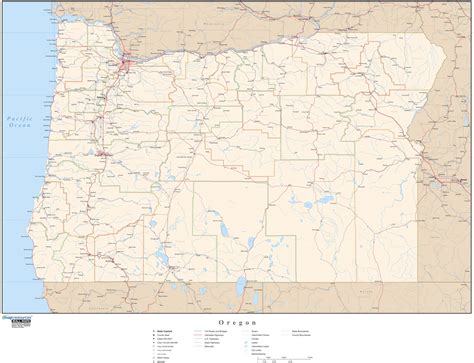 Laminated Map Large Detailed Roads And Highways Map Of Oregon State Images