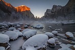 Wallpaper : trees, landscape, rock, snow, winter, ice, river, Yosemite ...