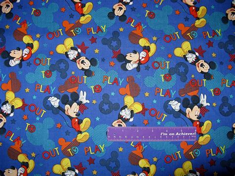 43 Wide Mickey Mouse Play Blue Cotton Fabric By The Half Yard