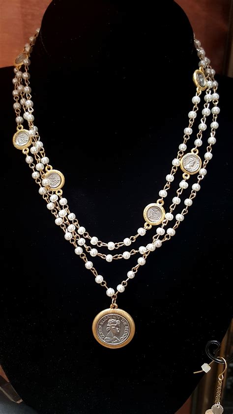 Multi Strand Pearls Necklace With Coin Pendant Leilabox