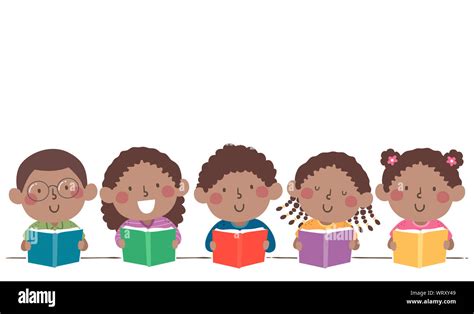 Illustration Of African American Kids Reading A Book Black History