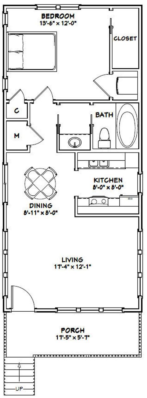 18x40 House 1 Bedroom 1 Bath 720 Sq Ft Pdf Floor Plan Etsy