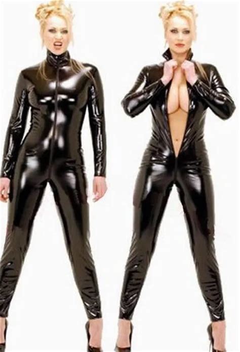 Sexy Women Zentai Latex Jumpsuit Spandex Zipper Up Pvc Catsuit Costume For Women Vinyl Body