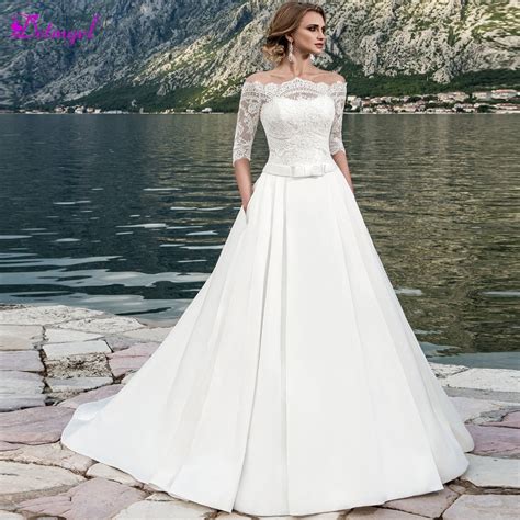 Detmgel Romantic Boat Neck Half Sleeve A Line Wedding Dresses 2019