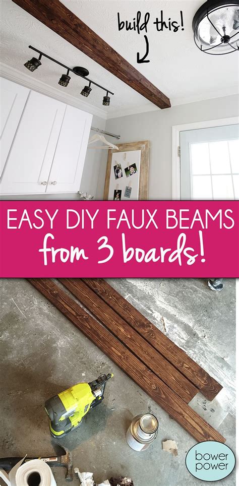So we engineered some metal straps/brackets out of cleats. How to DIY A Faux Wooden Ceiling Beam | DIY | Wooden beams ...