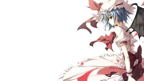 Touhou Anime Girls Remilia Scarlet Wings Hat Simple Background
